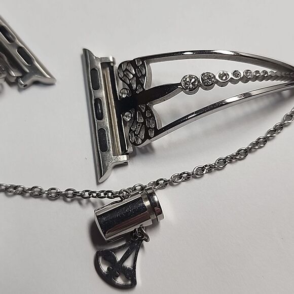 Silver Dragonfly Smart Watch Band with Chain and Charm - Picture 3 of 3